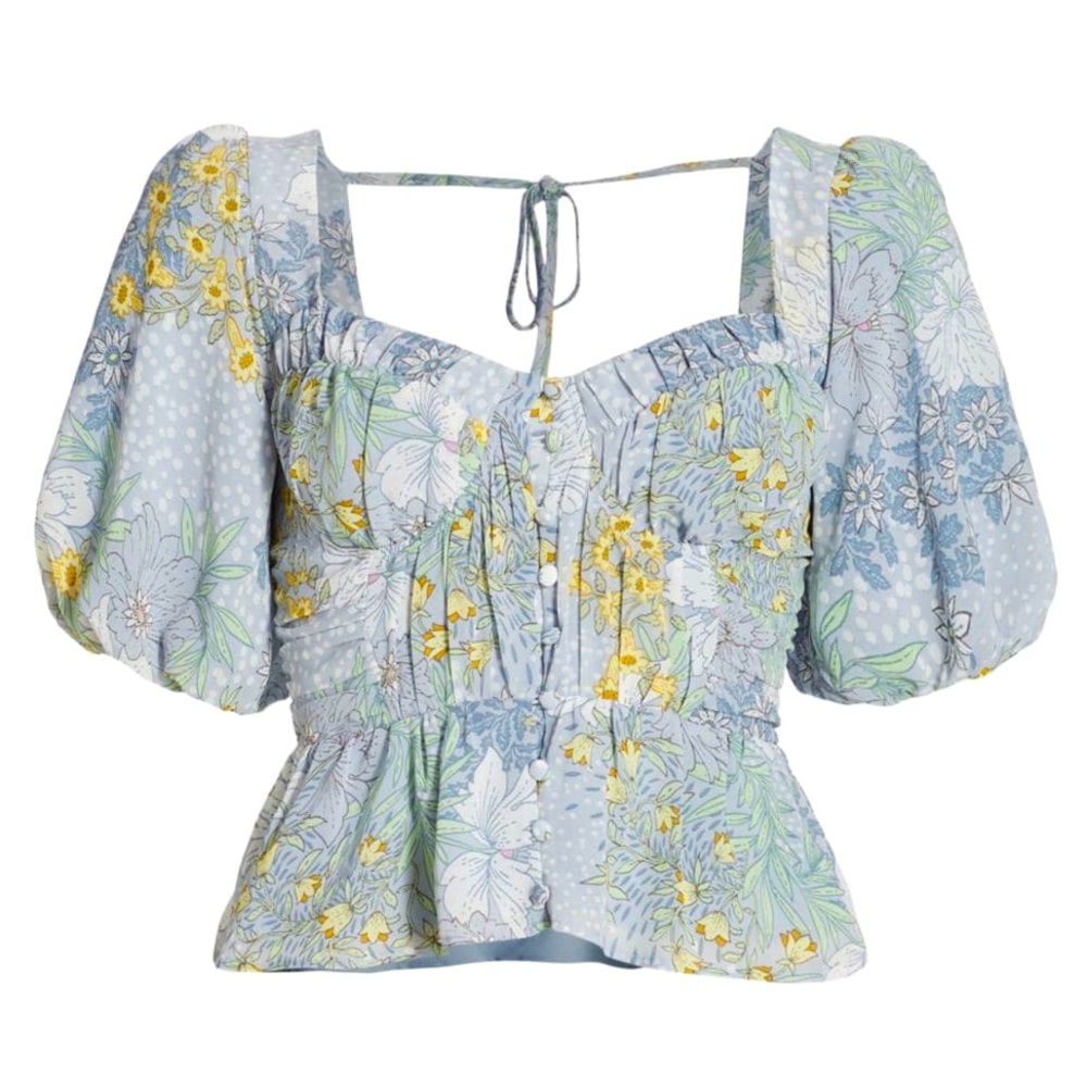 ASTR THE LABEL Clairemont Ruched Puff Sleeve Top